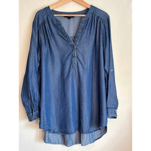 Jane + Delancey Size 1X Blue Denim V Nexk Tunic Top Career Bohemian Casual